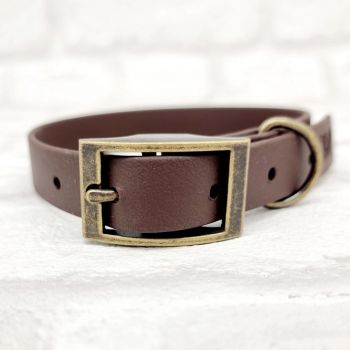 VEGAN LEATHER LOOK BIOTHANE DOG COLLAR DARK BROWN
