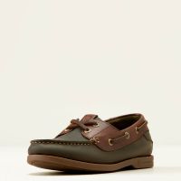 ARIAT LADIES ANTIGUA BOAT SHOE - OLIVE AND BROWN