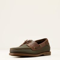ARIAT MENS ANTIGUA BOAT SHOE - OLIVE AND BROWN