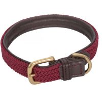 WEATHERBEETA LEATHER PLAITED DOG COLLAR BROWN/MAROON