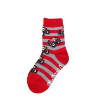 SHUTTLE SOCKS JUNIOR RED & GREY STRIPE  WITH RED TRACTORS