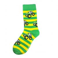 SHUTTLE SOCKS JUNIOR GREEN & YELLOW STRIPE  WITH YELLOW TRACTORS