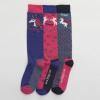 TOGGI LACEBY UNICORN DESIGN 3 PACK GIRLS SOCKS ROYAL BLUE & PINK