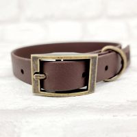 VEGAN LEATHER LOOK BIOTHANE DOG COLLAR DARK BROWN