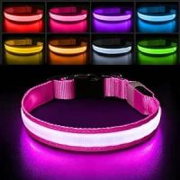 LED LIGHT UP FLASHING DOG COLLAR RECHARGEABLE PINK